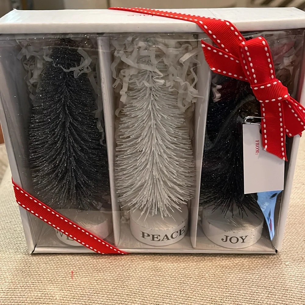 Face to Face Holiday Bottle Brush Tree Set - Tree Tops Glisten/NIB
